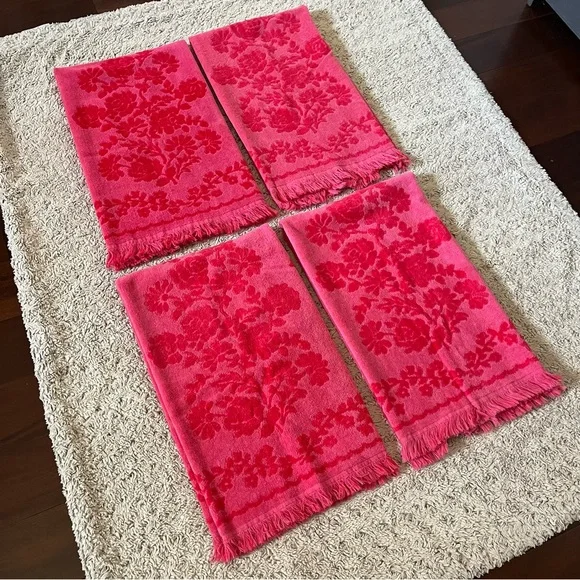 Monticello vintage bath luxury red pink floral 70s 60s mcm towel set gift 🩷❤️🩷